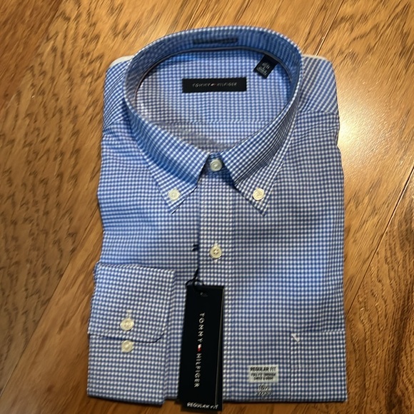NWT Tommy Hilfiger Men's Dress Shirt Regular Fit Non Iron Gingham 16.5 32/33 - Picture 3 of 4